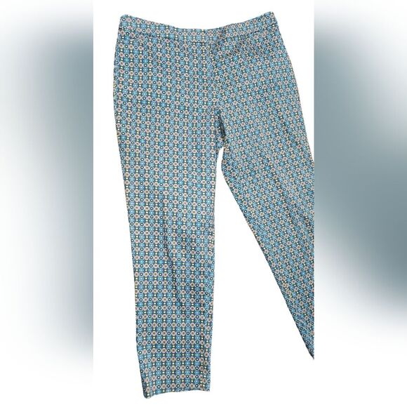 Madison Hill Pants Blue Yellow Geometric Straight Leg Preppy Cotton Stretch 14 - Picture 2 of 12
